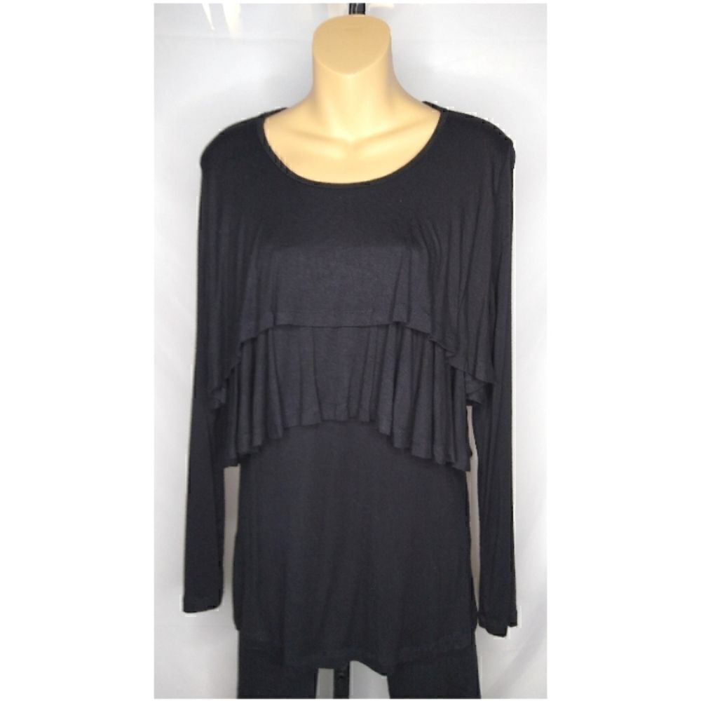 Mystree Black LS Layered Ruffle Top. Size Large